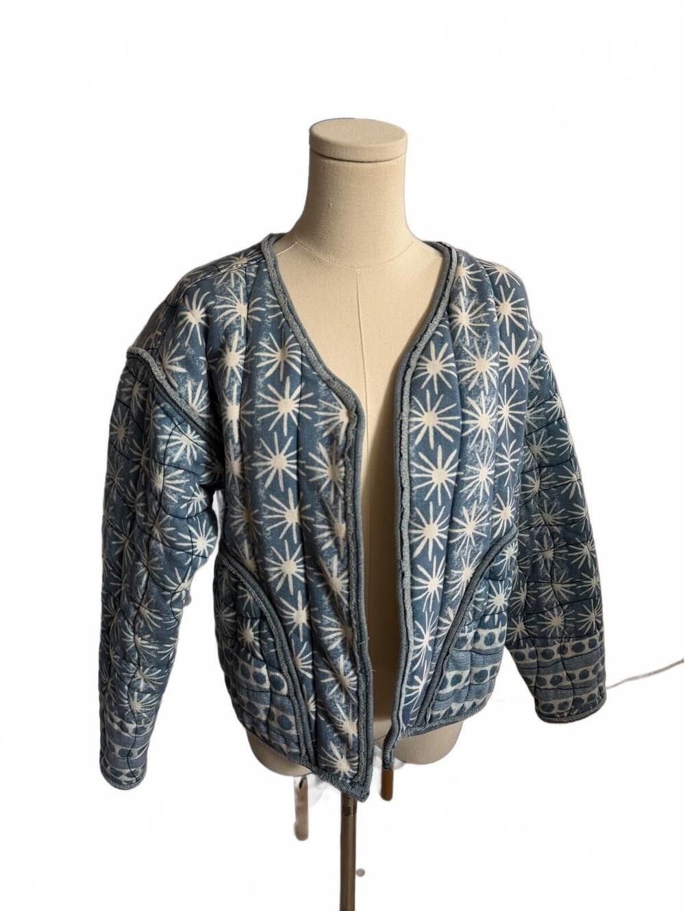 We The Free Small Quilted Blue and White Jacket